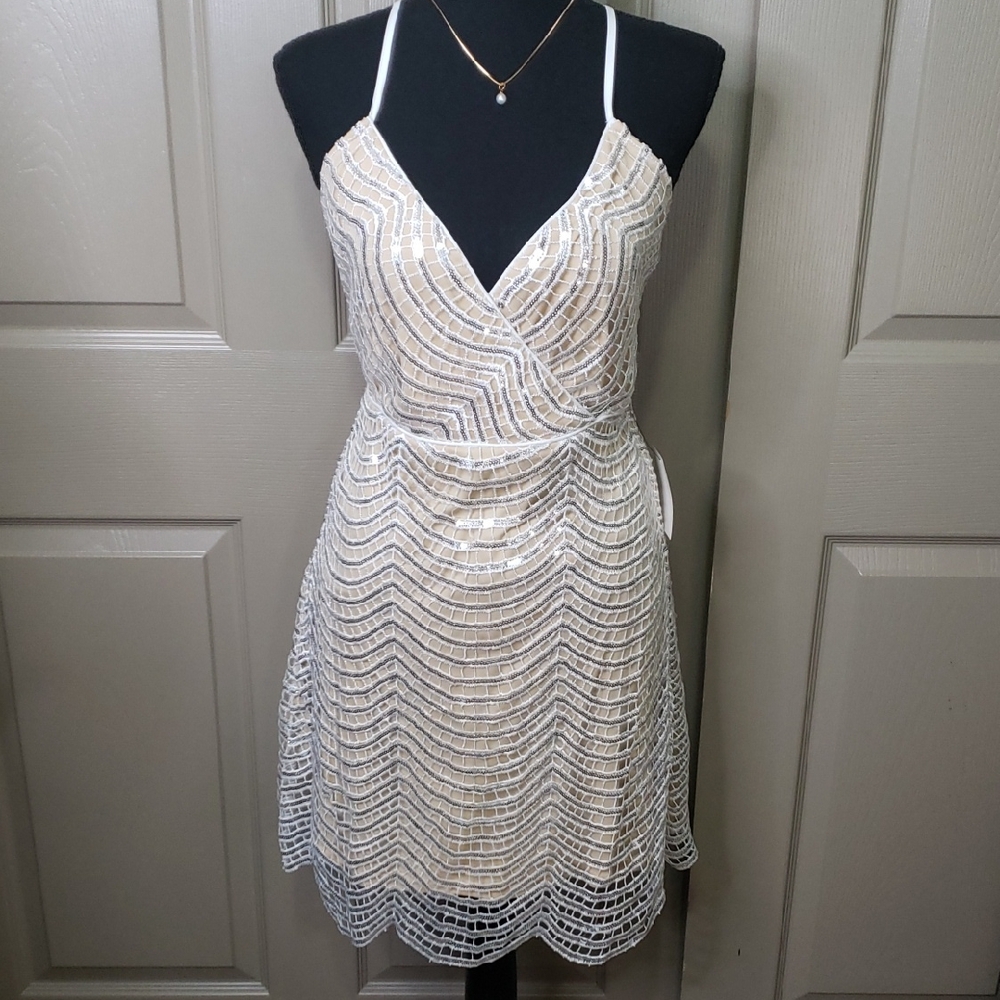 NWT Lulus Elegant White and Cream Sequin Women's Dress Size Medium